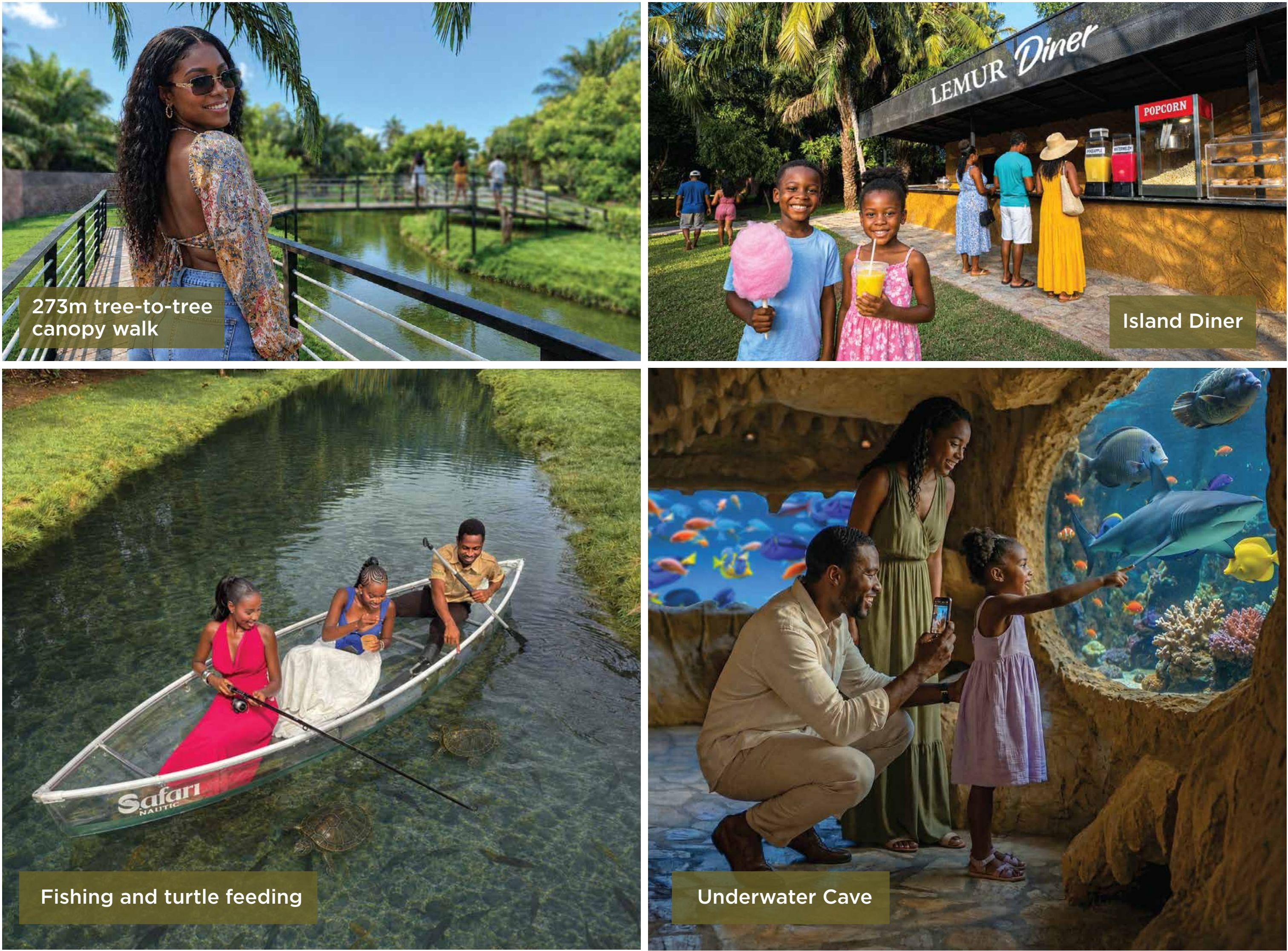 Canopy walk, Island Diner, fishing, underwater cave